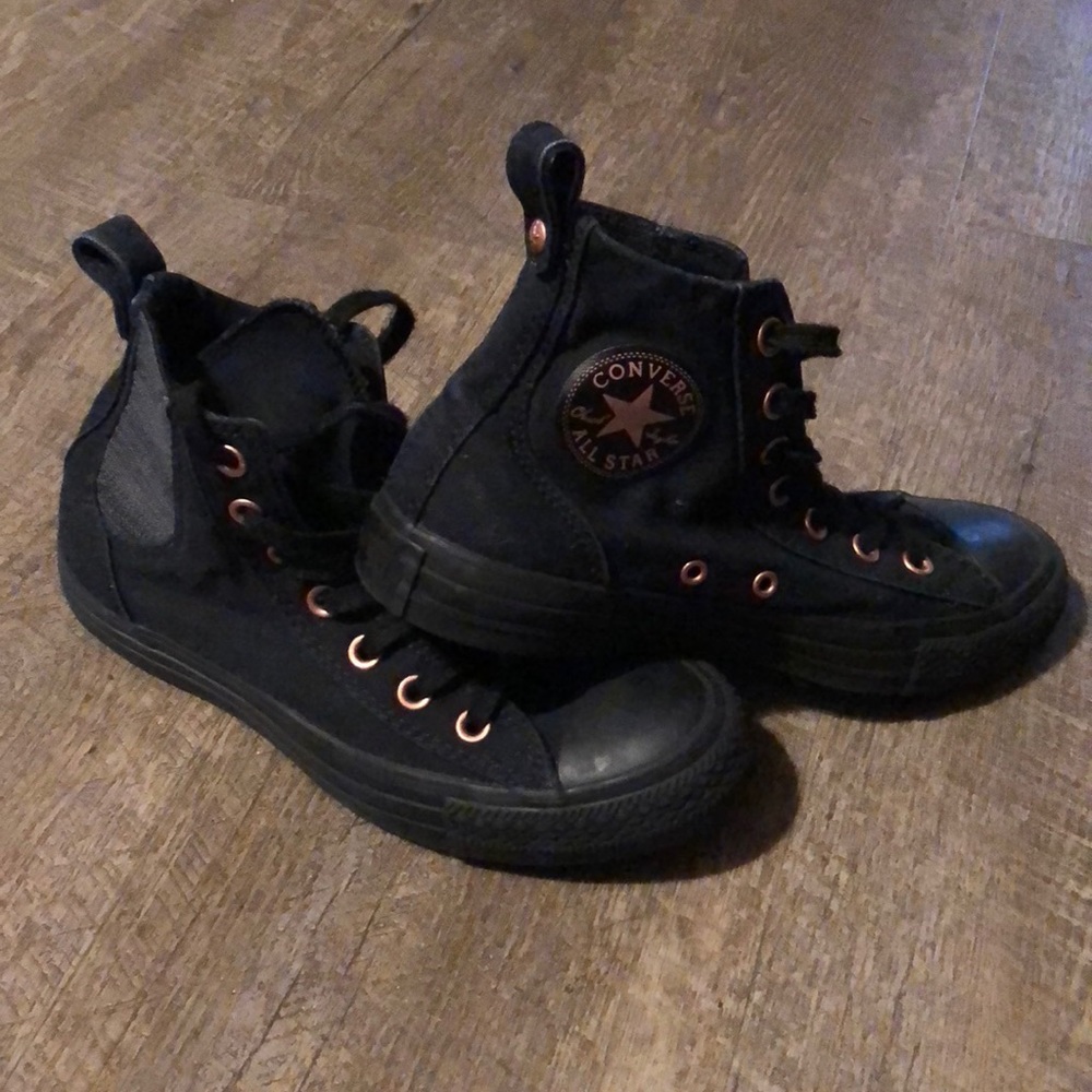 Black/Rose Gold High Top Converse